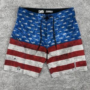 Pelagic Sharkskin Board Shorts Men's 34 Americamo Surf Swim Beach Patriotic